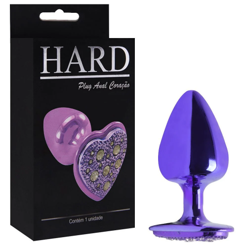 PLUG METAL CORAÇÃO CRAVEJADO EM ESTRASS ROXO HARD