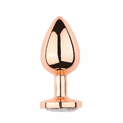 PLUG ANAL EM METAL REDONDO ROSE COM PEDRA VERMELHA TAMANHO P