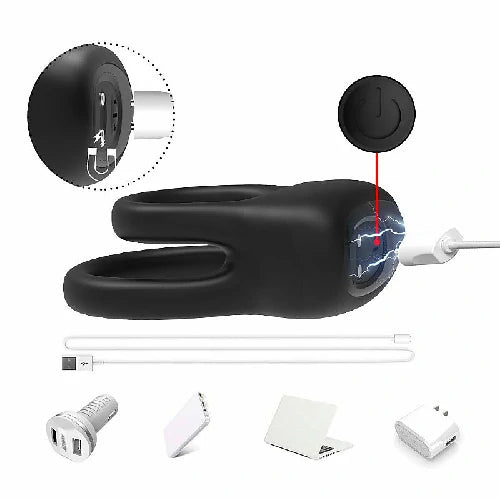 ANEL PENIANO DUPLO COM VIBRADOR RECARREGAVEL PRETO