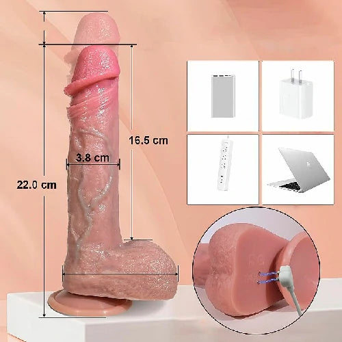 PROTESE SUPER REALISTICA COM VAI E VEM ROTAÇÃO E AQUECIMENTO 22 X 3,8 CM CONTROLE POR APP