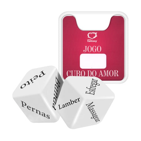 Dados Cubo do Amor Sexy Fantasy com 2 dadinhos para adultos. Uma brincadeira para casais com ações e locais que ajudam a deixar os momentos a dois mais divertidos.