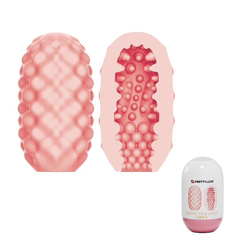 Masturbador Masculino Egg Cupid-X Seductive Golf PrettyLove em silicone, com textura interna para diferentes sensações. Compacto e prático, possui 10 cm de comprimento.