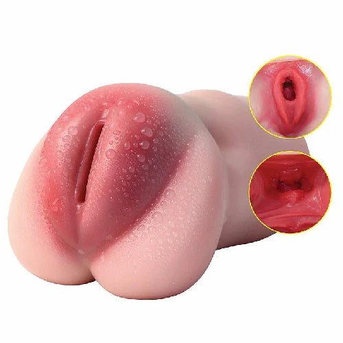 Masturbador Masculino Vagina Shy Lady com textura interna, em Cyberskin macio e suave ao toque. Possui 15 cm de comprimento e 8 cm de largura.
