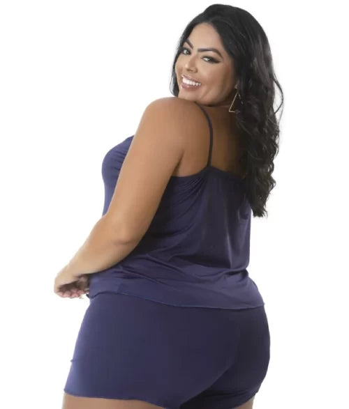 BABY DOLL PLUS SIZE COM RENDA AZUL MARINHO TAM 52