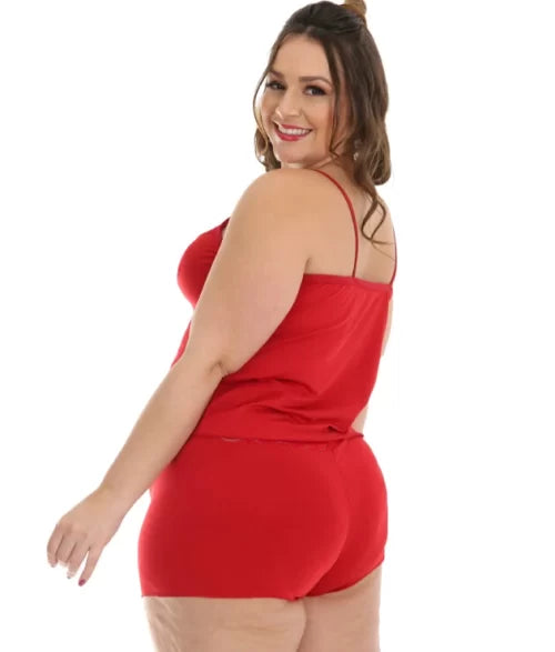 BABY DOLL PLUS SIZE COM RENDA VERMELHO TAM 48