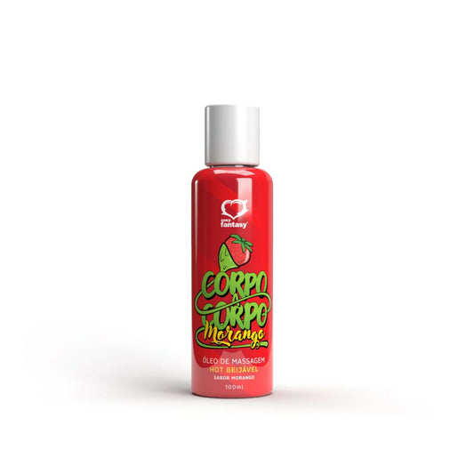 ÓLEO PARA MASSAGEM CORPO A CORPO HOT BEIJAVEL MORANGO SEXY FANTASY