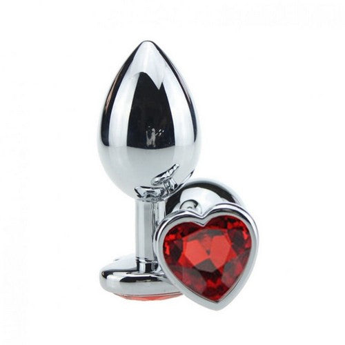 PLUG EM METAL CROMADO CORAÇÃO VERMELHO TAMANHO M FHTOYS