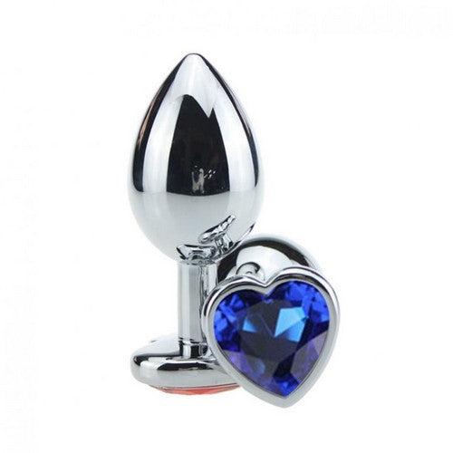 PLUG EM METAL CROMADO CORAÇÃO TAMANHO P AZUL FHTOYS