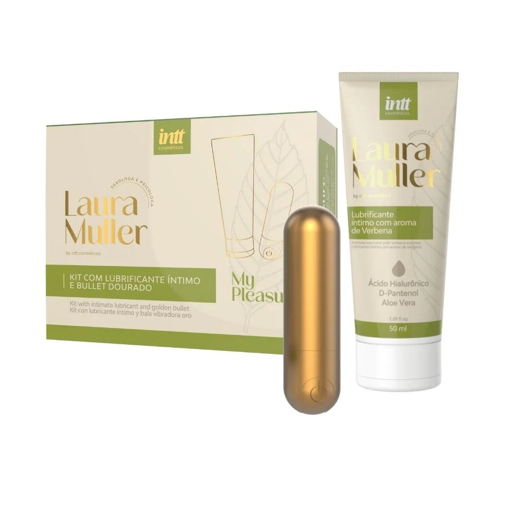 KIT MY PLEASURE BY LAURA MULLER BULLET DOURADO E LUBRIFICANTE 50 G INTT
