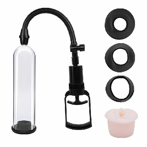 BOMBA PENIANA MANUAL COM 3 ANEIS EM SILICONE E 1 EM FORMATO DE VAGINA