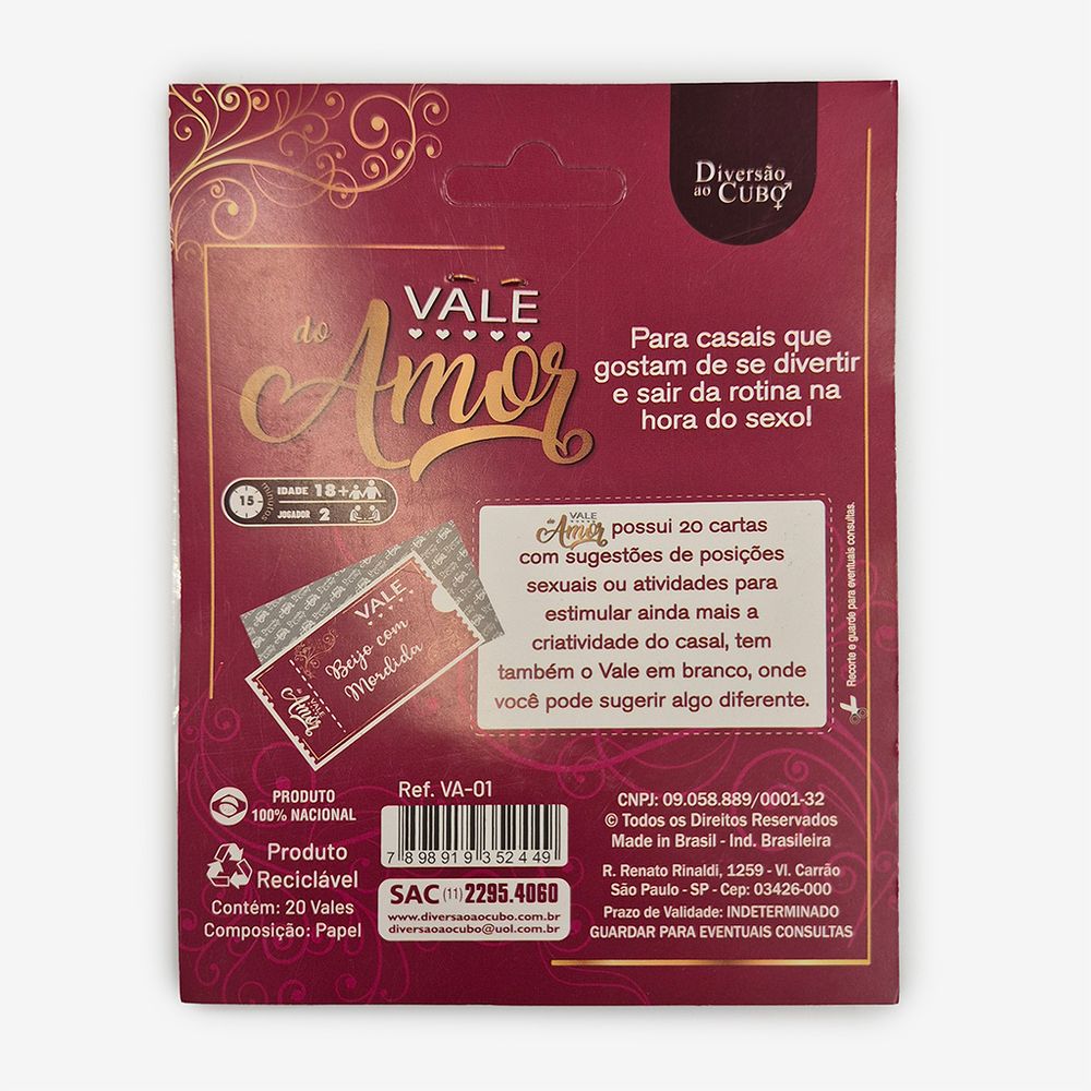 VALE DO AMOR 20 UNIDADES DE VALE ERÓTICOS PARA CASAIS