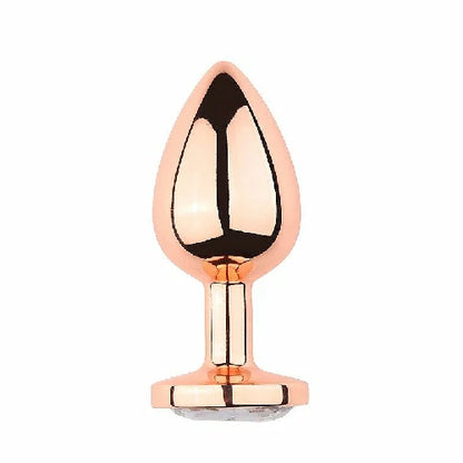 PLUG ANAL EM METAL REDONDO ROSE COM PEDRA VERMELHA TAMANHO P