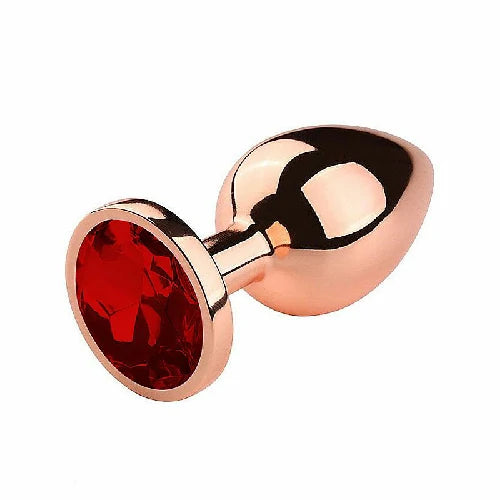 PLUG ANAL EM METAL REDONDO ROSE COM PEDRA VERMELHA TAMANHO M