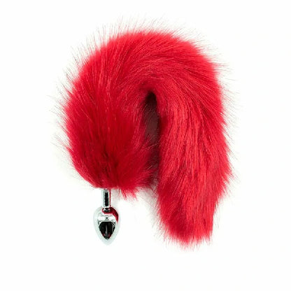 PLUG EM METAL CROMADO FORMATO RABO DE RAPOSA VERMELHO TAMANHO M