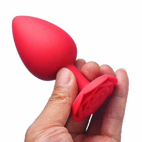 PLUG EM SILICONE FORMATO DE ROSA VEMELHO TAMANHO G