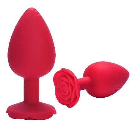 PLUG EM SILICONE FORMATO DE ROSA VEMELHO TAMANHO G