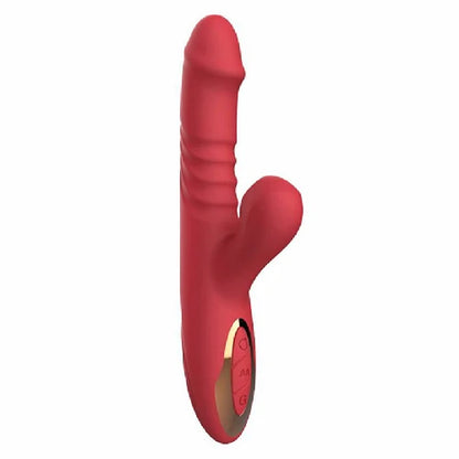 VIBRADOR PONTO G E CLITÓRIS COM ESTIMULADOR DE LINGUA E VAI E VEM VERMELHO