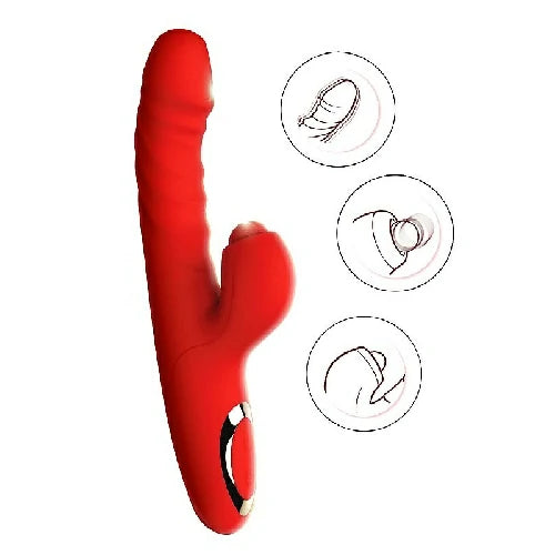 VIBRADOR PONTO G E CLITORIS COM PULSACAO TAPPING VERMELHO