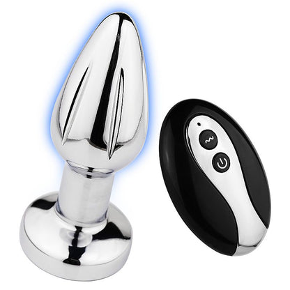 PLUG EM ABS CROMADO COM VIBRO E CONTROLE COM LED TAMANHO P