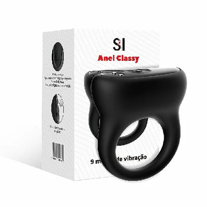 ANEL PENIANO EM SILICONE COM VIBRO PRETO RECARREGÁVEL CLASSY