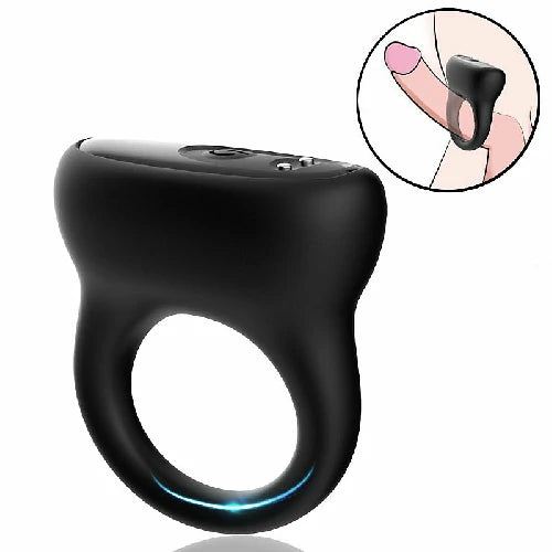 ANEL PENIANO EM SILICONE COM VIBRO PRETO RECARREGÁVEL CLASSY