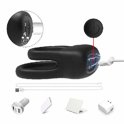 ANEL PENIANO DUPLO COM VIBRADOR RECARREGAVEL PRETO