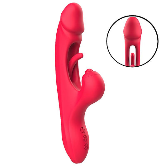VIBRADOR PONTO G E CLITORIS COM DEDILHAR VERMELHO SLAP
