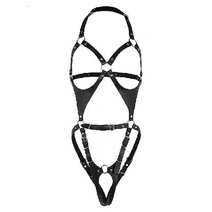 HARNESS CORPORAL ESTRUTURADO EM COURO E ARGOLAS METALICAS