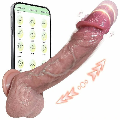 PROTESE SUPER REALISTICA COM VAI E VEM ROTAÇÃO E AQUECIMENTO 22 X 3,8 CM CONTROLE POR APP