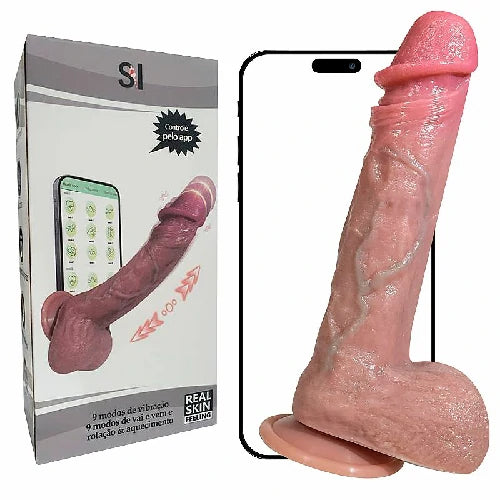 PROTESE SUPER REALISTICA COM VAI E VEM ROTAÇÃO E AQUECIMENTO 22 X 3,8 CM CONTROLE POR APP