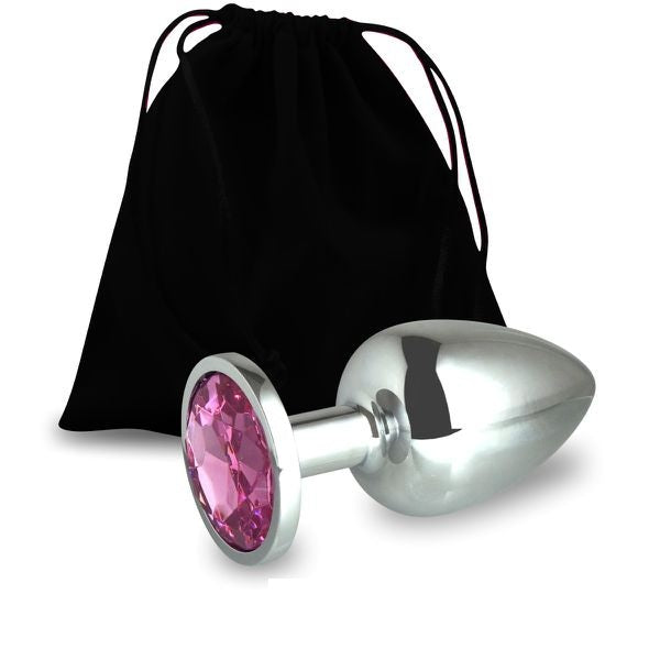 PLUG EM METAL CROMADO FORMATO REDONDO ROSA TAMANHO P