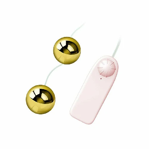 Bolinhas duplas com vibro Golden Balls para pompoarismo e estimulação vaginal ou anal. Vibração com intensidade ajustável e 2 pilhas AA.
