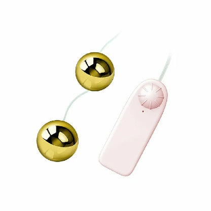 Bolinhas duplas com vibro Golden Balls para pompoarismo e estimulação vaginal ou anal. Vibração com intensidade ajustável e 2 pilhas AA.