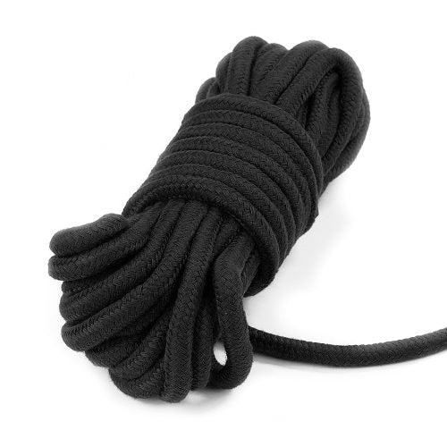 Corda para fetiche preta com 10 metros, confeccionada em polipropileno. Ideal para jogos sensuais e práticas fetichistas. Confira na FeelHot.