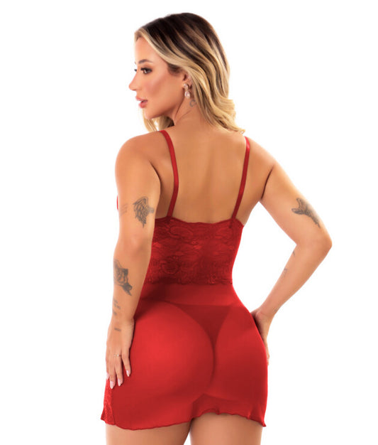 CAMISOLA EM TULE E RENDA COM BOJO VERMELHA G