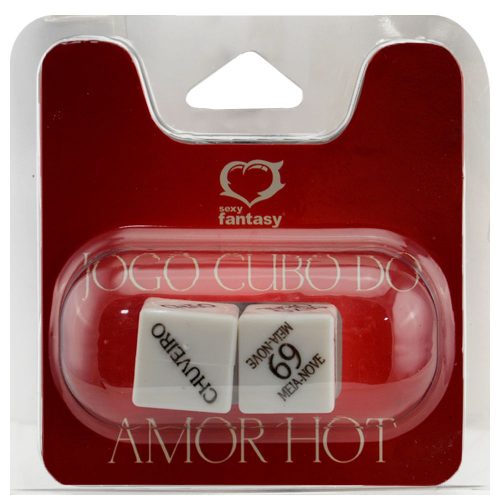 Dados Cubo do Amor Sexy Fantasy com 2 dadinhos para adultos, com posições, ações e locais. Uma brincadeira divertida para casais explorarem novas experiências.