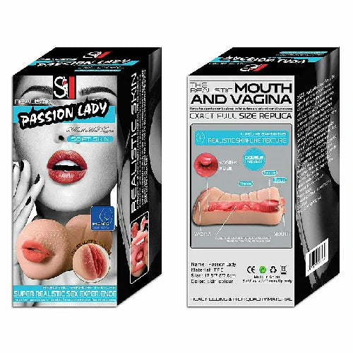 MASTURBADOR FORMATO BOCA E VAGINA PELE CLARA EM CYBERSKIN 17,5 X 7,5 CM PASSION LADY