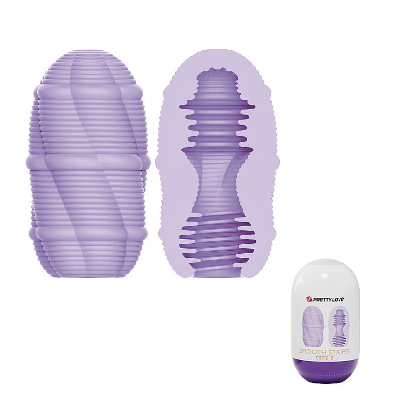 Masturbador Masculino Egg Cupid-X Smooth Stripes PrettyLove em silicone, com diferentes padrões de textura para proporcionar sensações variadas. Compacto, com 10 cm.