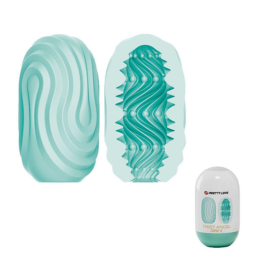 Masturbador Masculino Egg Cupid-X Twist Angel PrettyLove com textura interna e peça de silicone para diferentes sensações. Compacto e prático para momentos individuais ou a dois.