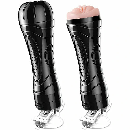Masturbador Masculino tipo lanterna com ventosa, vibração e textura interna. Possui 24 cm de comprimento e funciona com 2 pilhas AAA. Modelo Vagina Bussy.