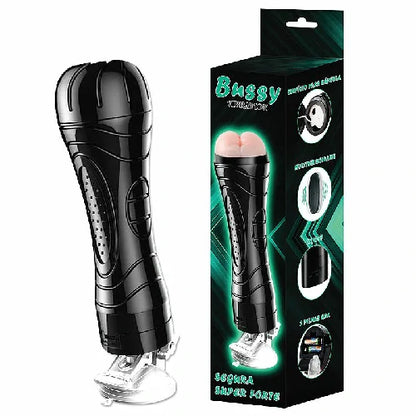 Masturbador Masculino tipo lanterna com ventosa, vibração e textura interna. Possui 24 cm de comprimento e funciona com 2 pilhas AAA. Prático e portátil. Compre na FeelHot.