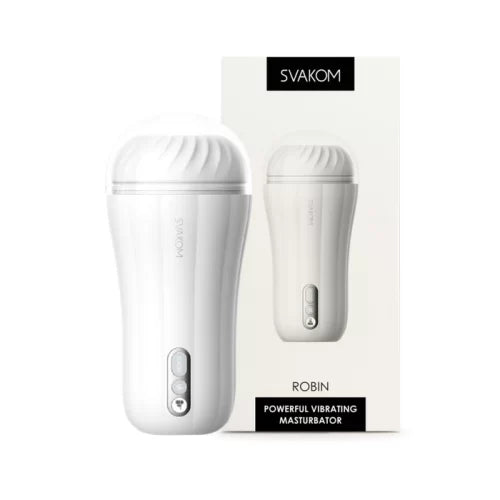 Masturbador Masculino Robin White Svakom INTT com 5 padrões de vibração e motor potente. Recarregável, macio, flexível e fácil de limpar.
