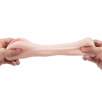 Masturbador Masculino Vagina Cyberskin com textura interna e material macio ao toque. Formato anatômico, compacto e fácil de manusear, com 13,5 cm de comprimento.