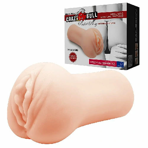Masturbador Masculino Vagina Maggie Pocket Pussy Crazy Bull, com textura interna e anéis externos para facilitar o manuseio. Feito em TPR.