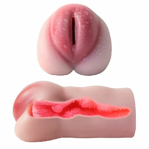 Masturbador Masculino Vagina Shy Lady com textura interna, em Cyberskin macio e suave ao toque. Possui 15 cm de comprimento e 8 cm de largura.