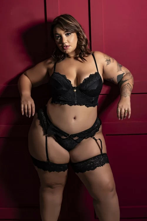 CONJUNTO DE BOJO COM PERNEIRA PRETO PLUS SIZE 50 PRETO