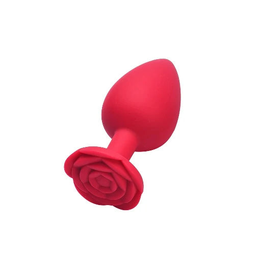 PLUG ANAL EM SILICONE COM BASE EM FLOR VERMELHO TAMANHO P