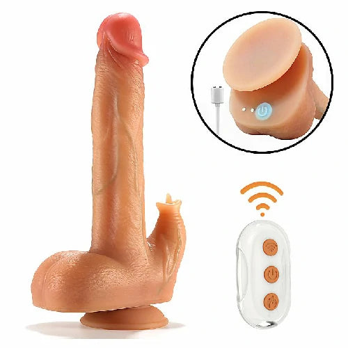 PROTESE REALISTICA COM ESTIMULADOR DE CLITORIS VAI E VEM ROTAÇÃO AQUECIMENTO  23 X 4,0 CM