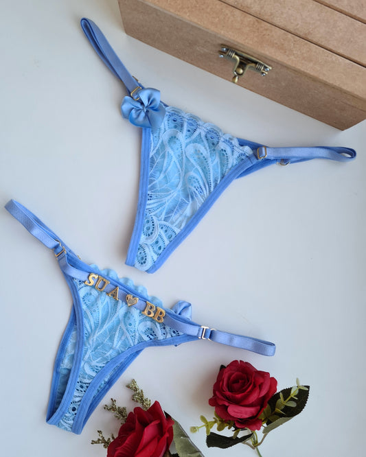 CALCINHA PERSONALIZADA EM RENDA AZUL CLARO