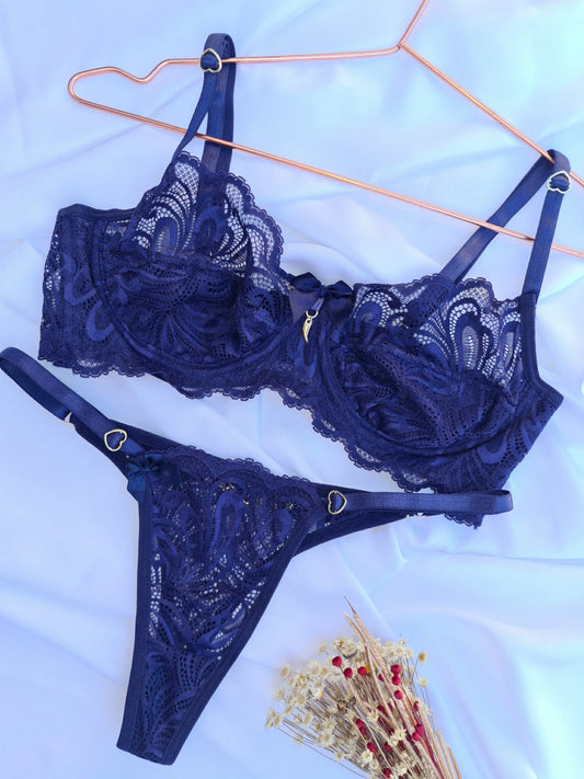 CONJUNTO PERSONALIZAVEL RENDA AZUL MARINHO TAMANHO M